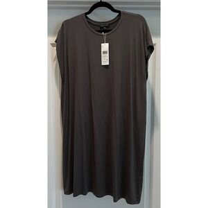 Eileen Fisher Slate Crew Neck Boxy Midi Shirt Dress Large NWT $178 Quiet Luxury